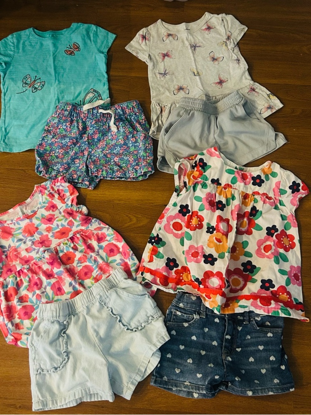 4 complete mix & match summer outfits  sets shorts tshirts sz 5 camp vacay